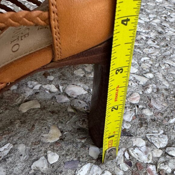 Vince Camuto Braided Leather Block Heel Sandals Tan Size 7M Boho Chic - Picture 7 of 7